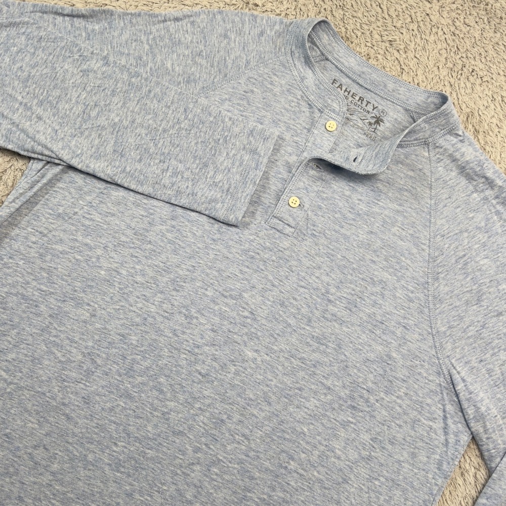 Faherty Cloud Cotton Henley Shirt Mens M Blue Long Sleeve Pima Modal Raglan Soft